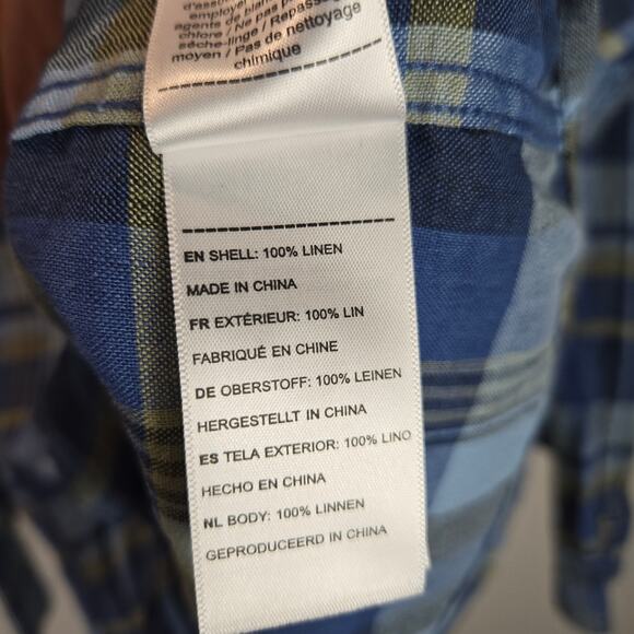 Men's Untuckit Tribuno Linen Long Sleeve Button Up Shirt Blue Yellow Plaid XL - Picture 4 of 7